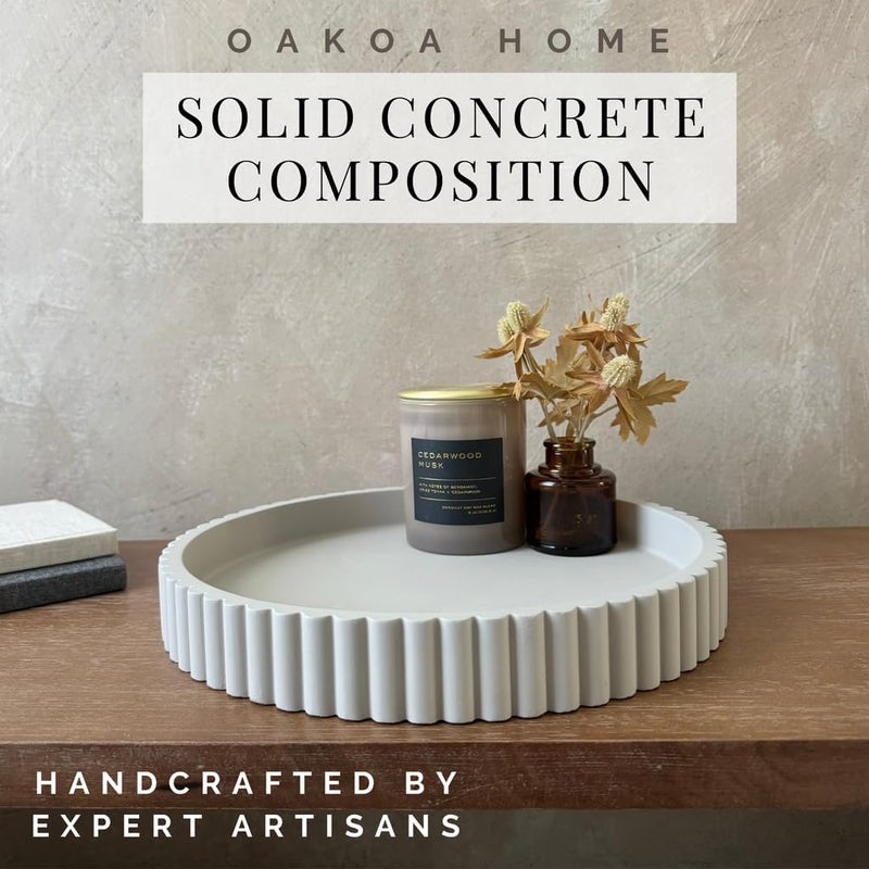 OAOKA Round Decorative Tray for Coffee Table Decor - Concrete Round Tray Home Decor - Bandejas Decorativas - Circle Coffee Table Centerpiece - Image 3